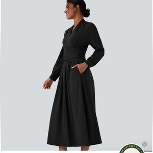 NWT HALARA Elegant Black Maxi Dress size M. Collar v-neck, pull over.